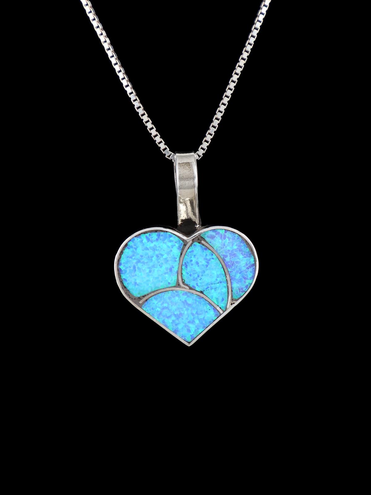 Native American Zuni Inlay Sterling Silver Heart Pendant