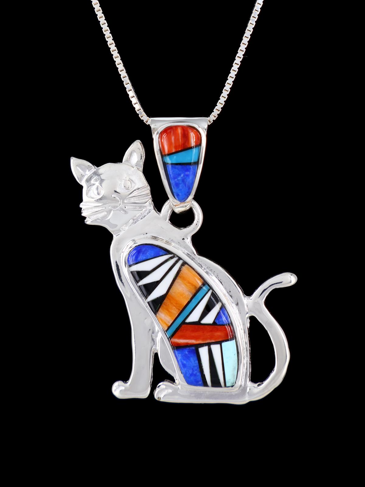 Native American Multi Stone Inlay Cat Pendant