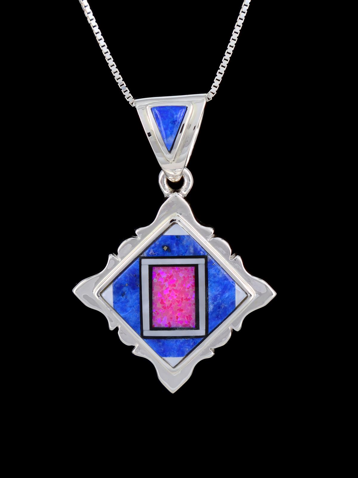 Native American Lapis and Pink Opalite Inlay Pendant