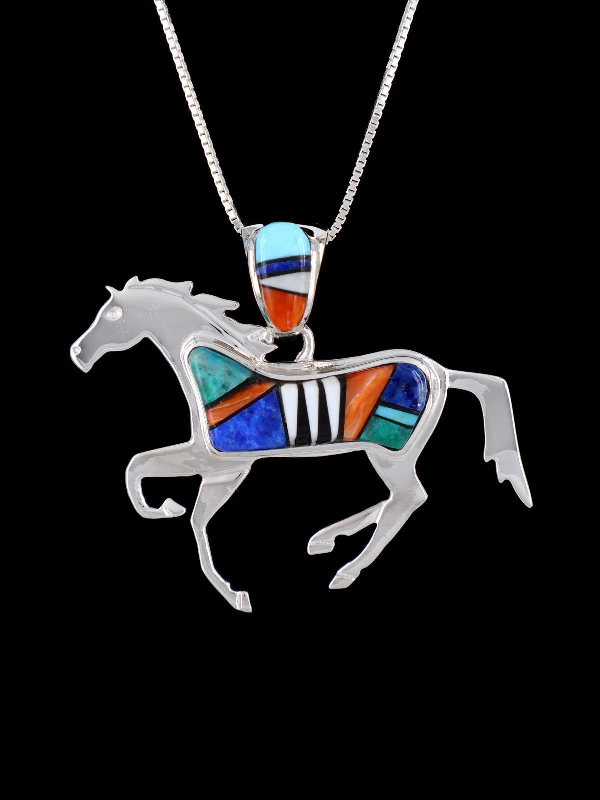Navajo Reversible Spiny Oyster and Turquoise Inlay Horse Pendant