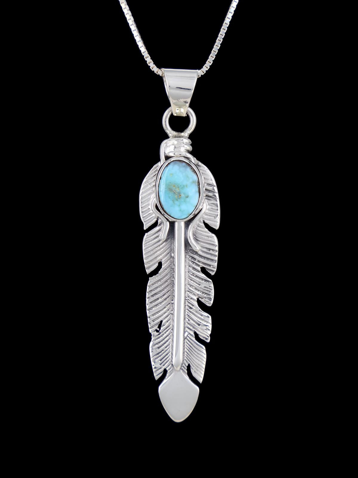 Navajo Sterling Silver Dry Creek Turquoise Feather Pendant