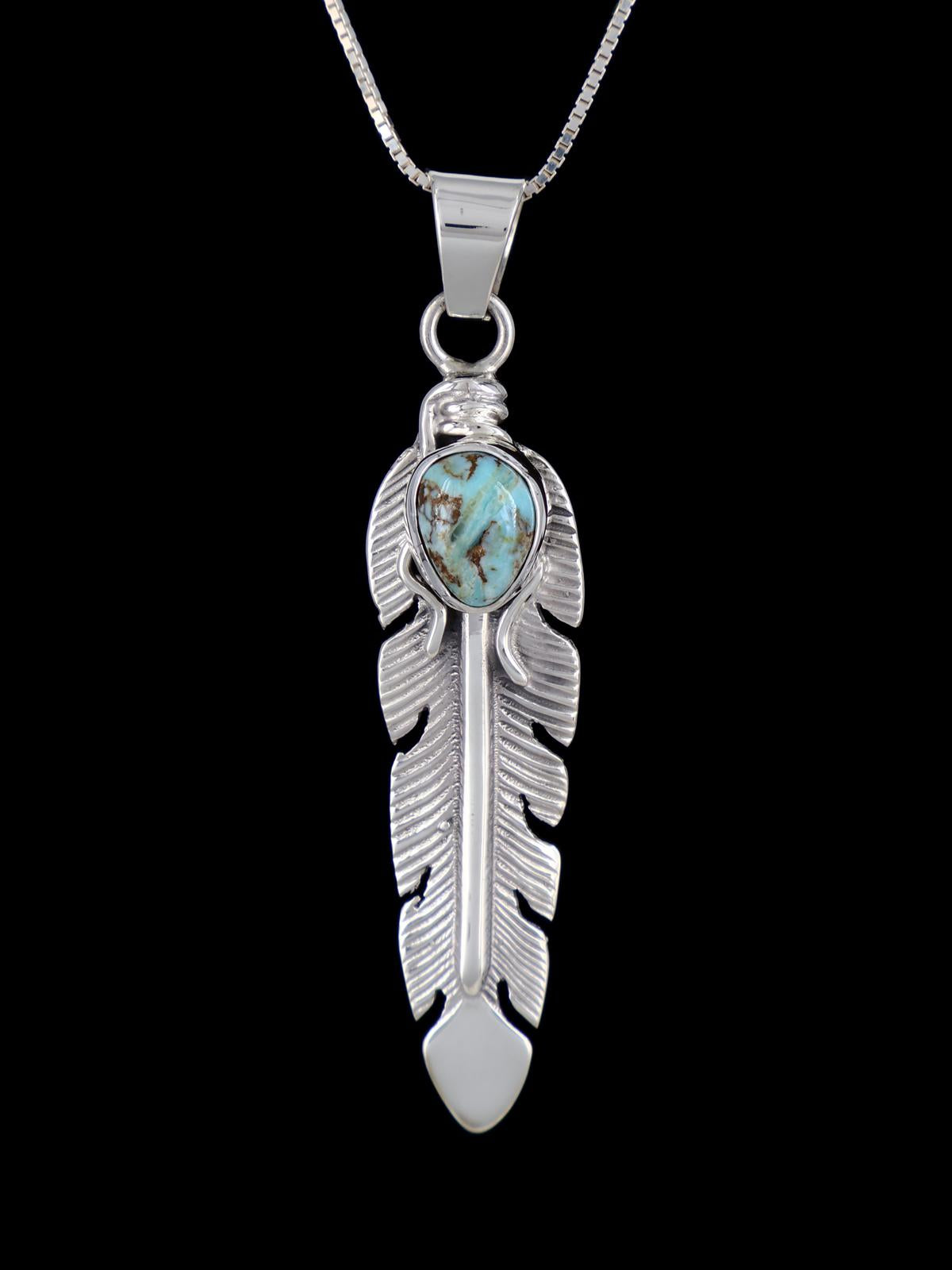 Navajo Sterling Silver Dry Creek Turquoise Feather Pendant