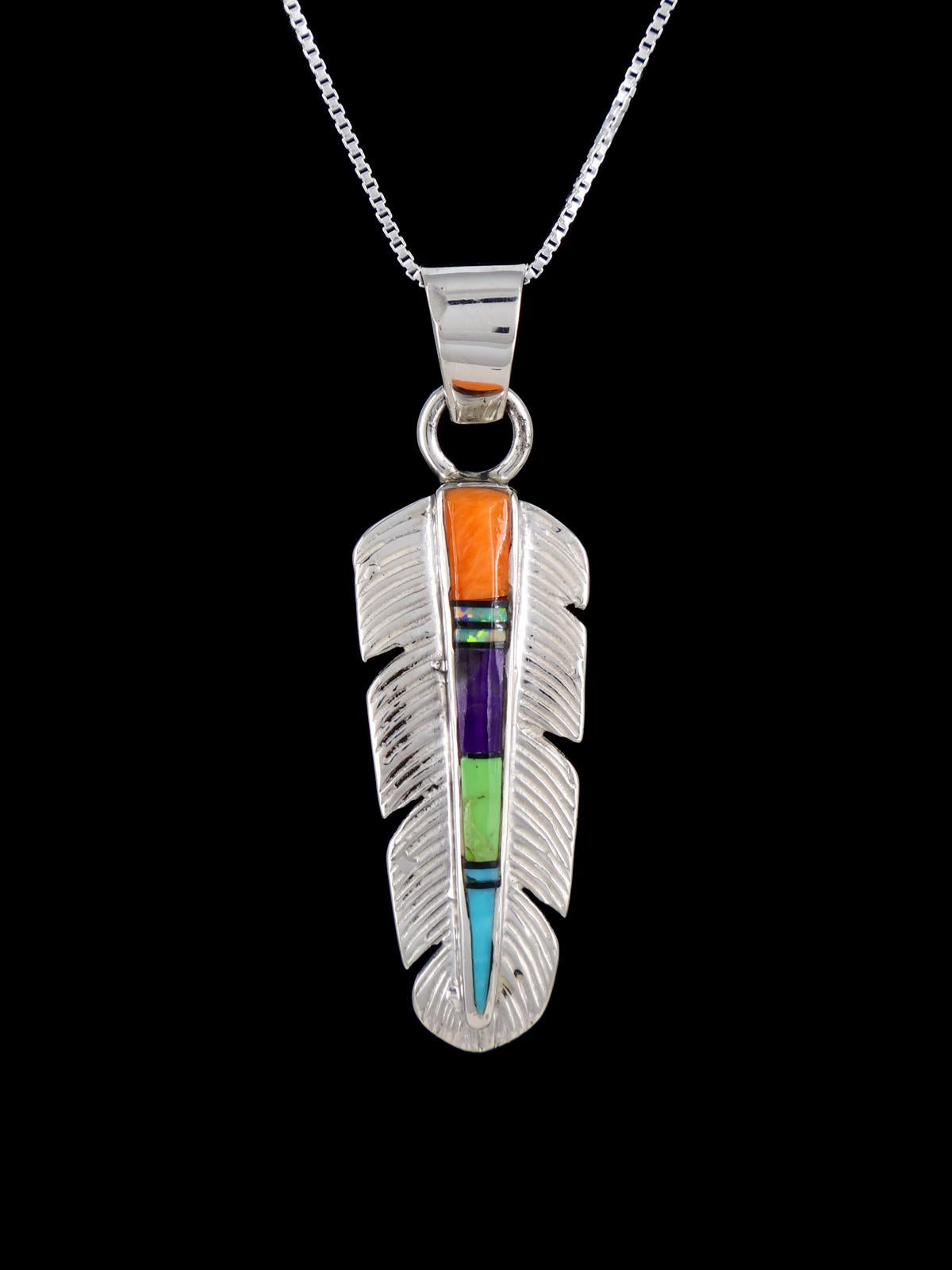 Native American Multistone Feather Inlay Pendant
