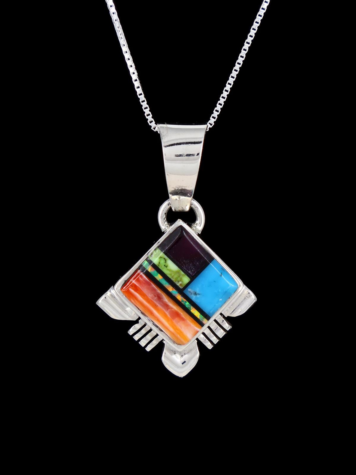 Navajo Inlay Turquoise and Spiny Oyster Sterling Silver Pendant