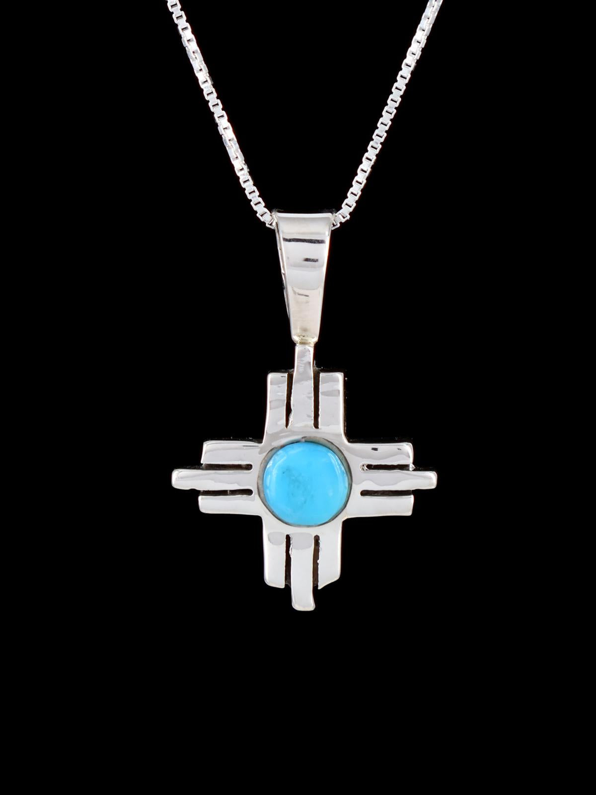 Native American Jewelry Sterling Silver Turquoise Zia Pendant