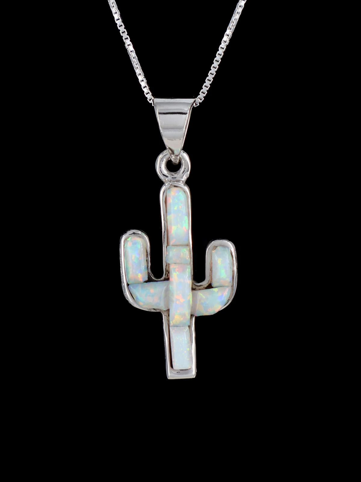 Native American Opalite Inlay Cactus Pendant