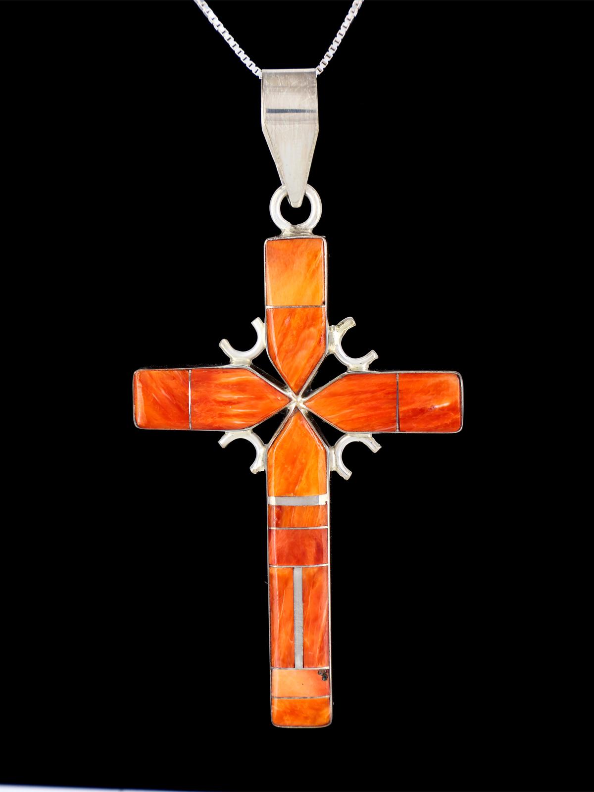 Colgante de cruz con incrustaciones de múltiples piedras y turquesa reversible de nativos americanos
