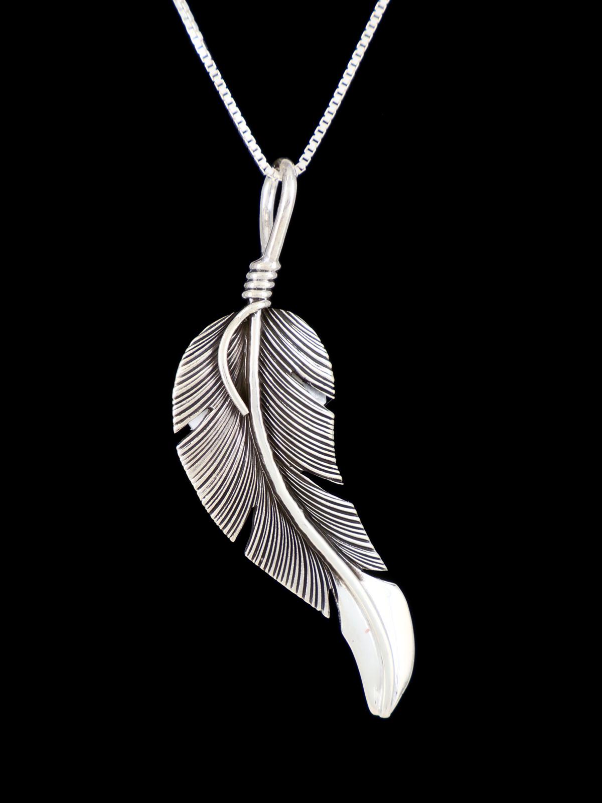 Native American Jewelry Sterling Silver Feather Pendant