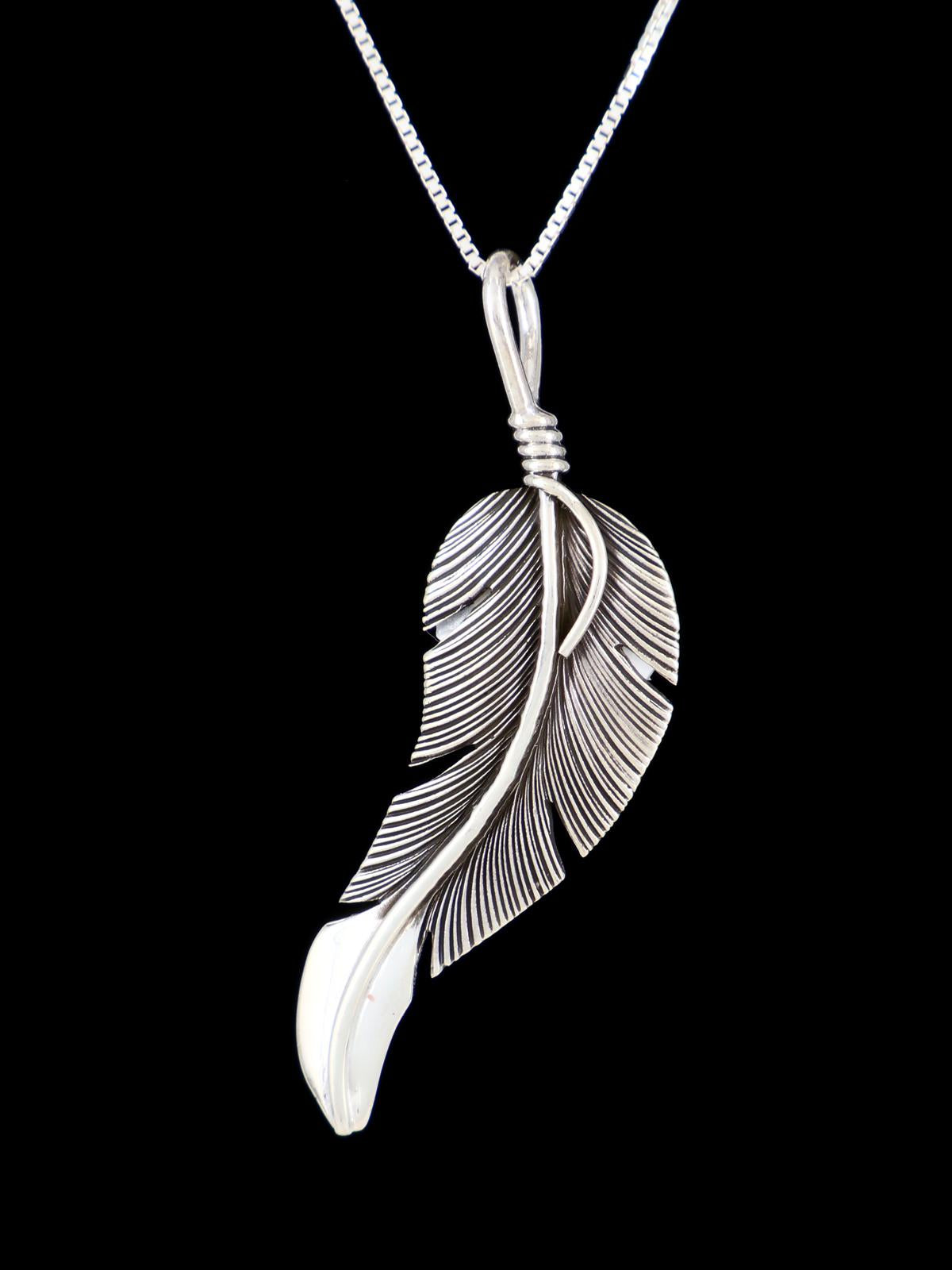 Native American Jewelry Sterling Silver Feather Pendant - PuebloDirect.com