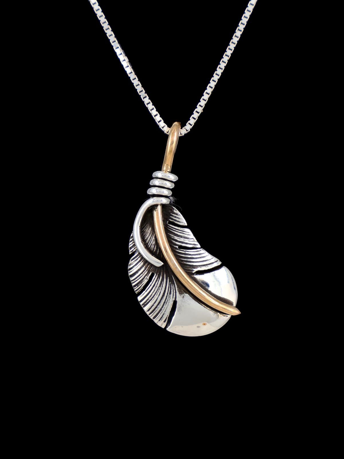 Native American Sterling Silver and 12kt Gold Feather Pendant