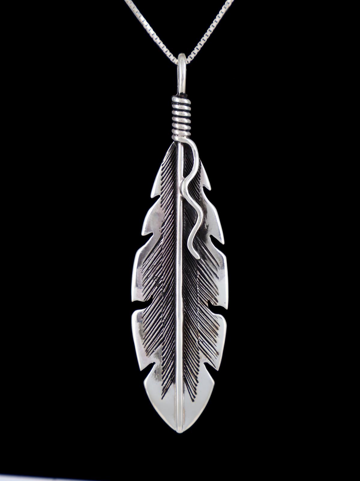Native American Jewelry Sterling Silver Feather Pendant