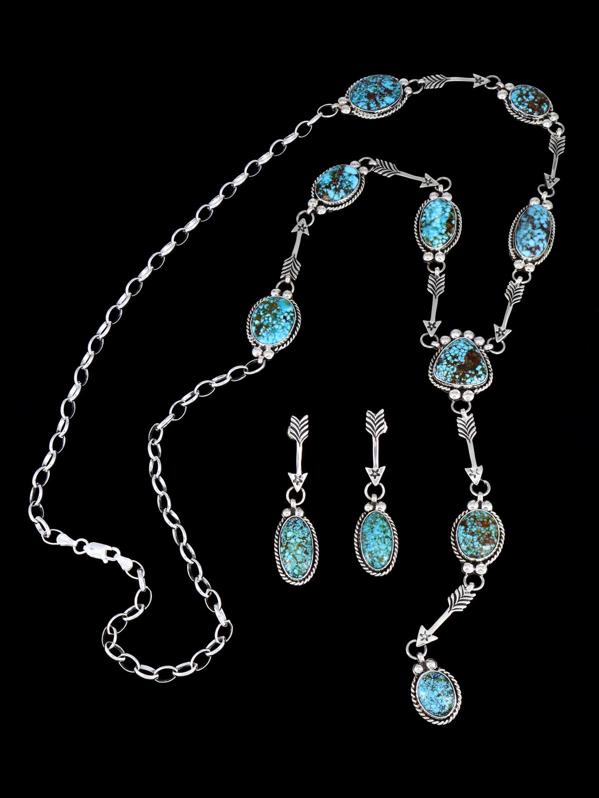 Native American Kingman Turquoise Lariat Necklace Set