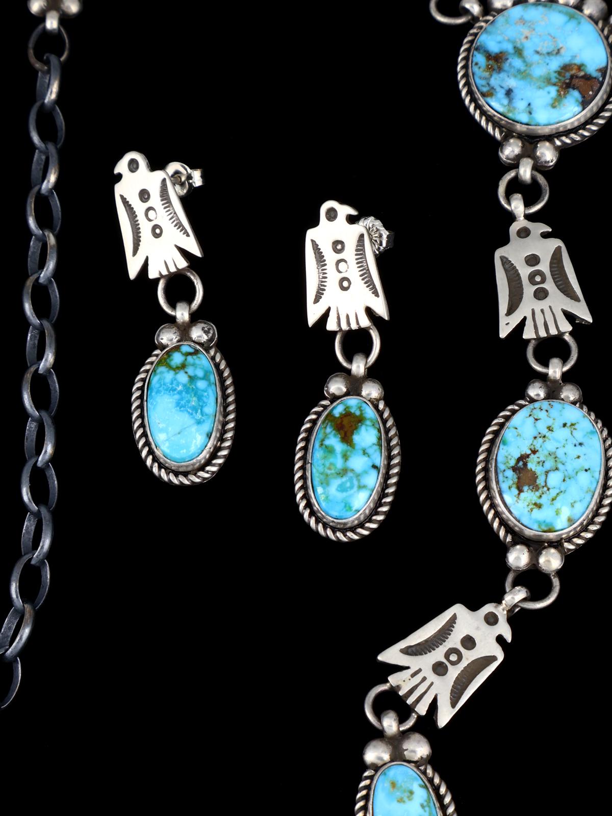 Native American Kingman Turquoise Lariat Necklace Set