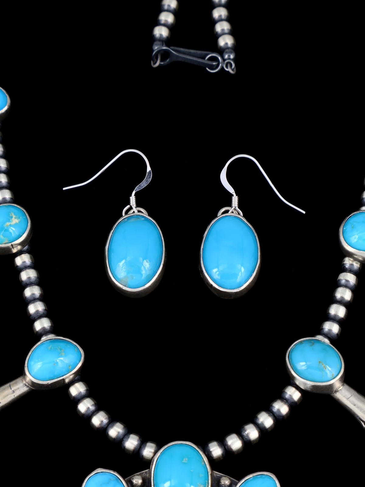 Native American Sterling Silver Turquoise Petite Squash Blossom Necklace Set