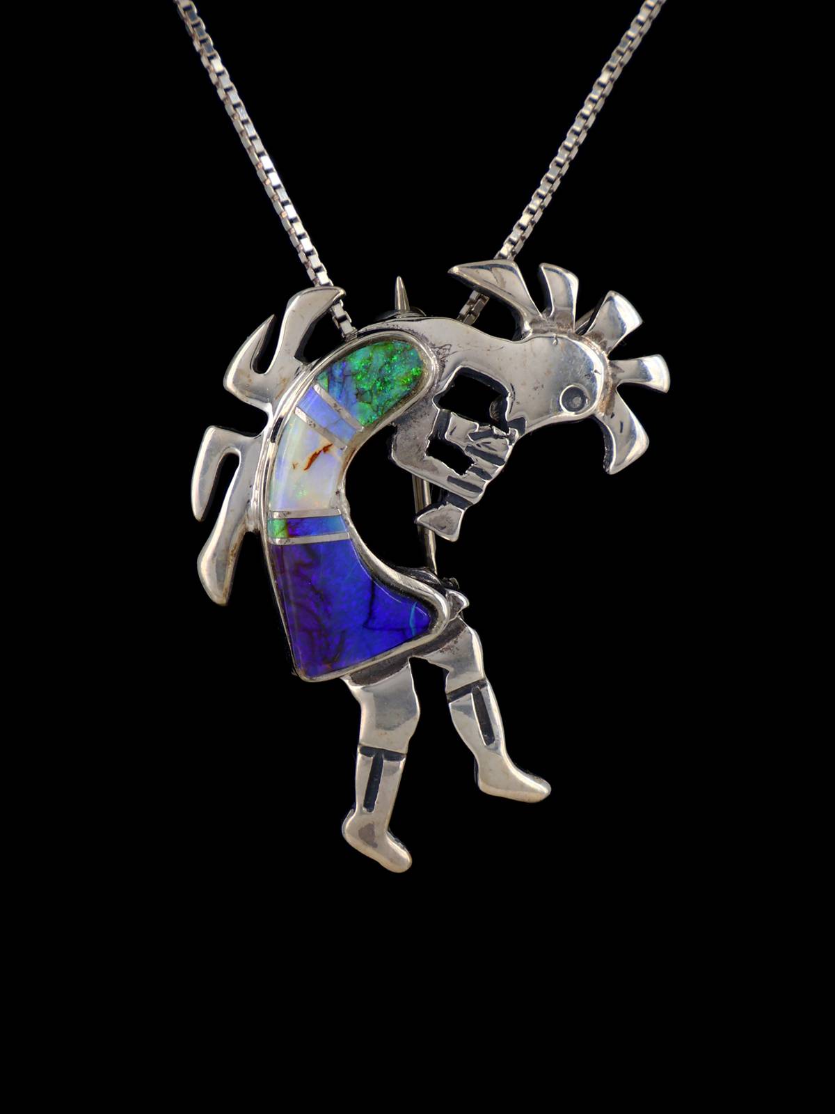 Native American Monarch Opal Inlay Kokopelli Pin/Pendant - PuebloDirect.com