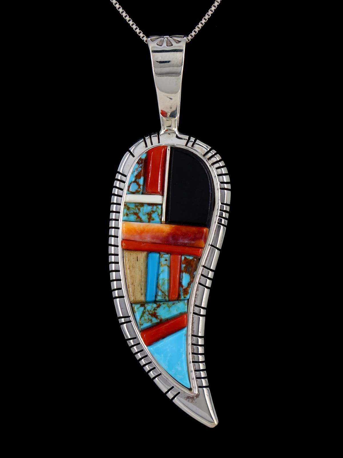 Navajo Cobblestone Inlay Multistone Sterling Silver Pendant - PuebloDirect.com