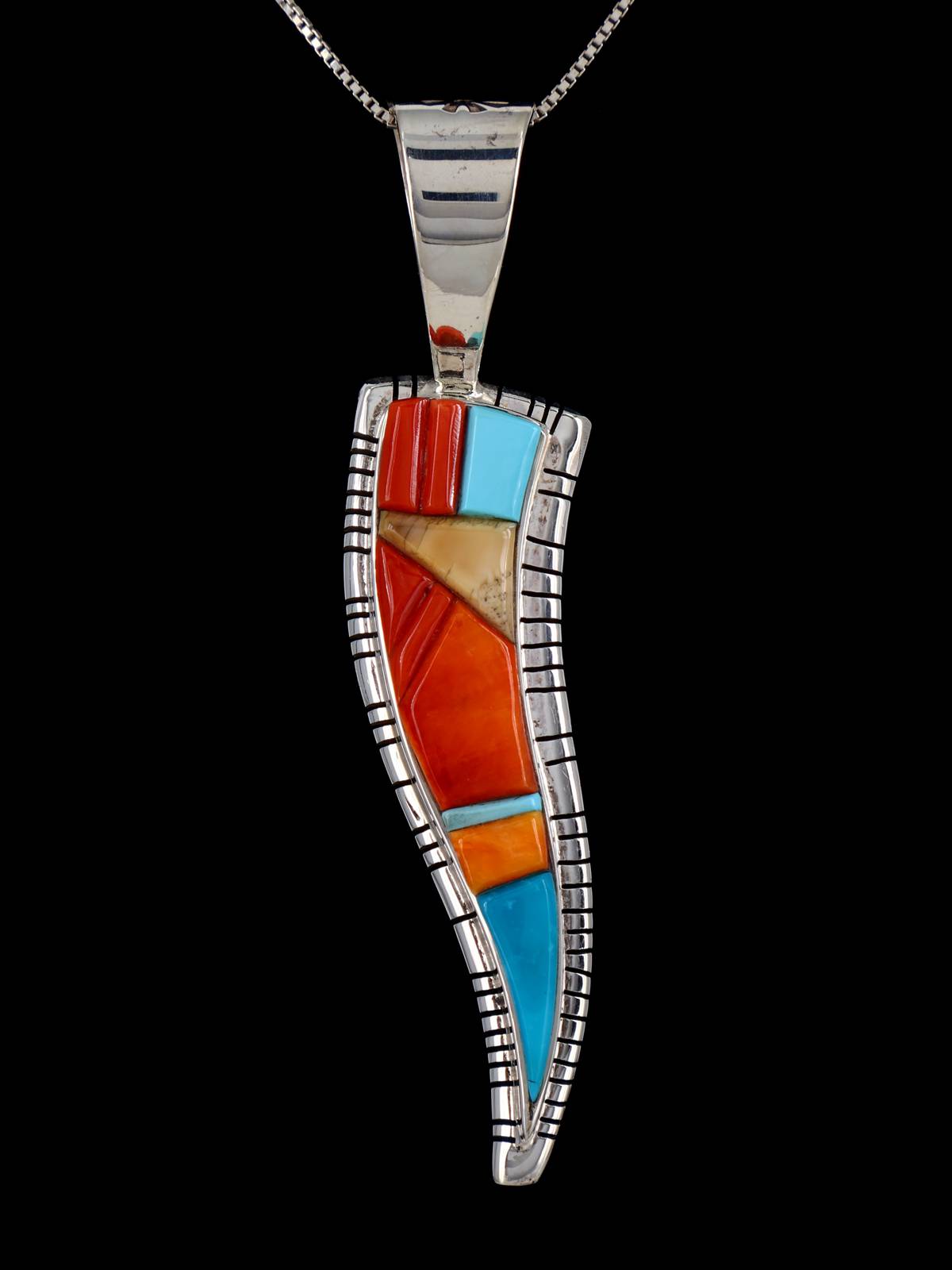 Navajo Cobblestone Inlay Multistone Sterling Silver Pendant - PuebloDirect.com
