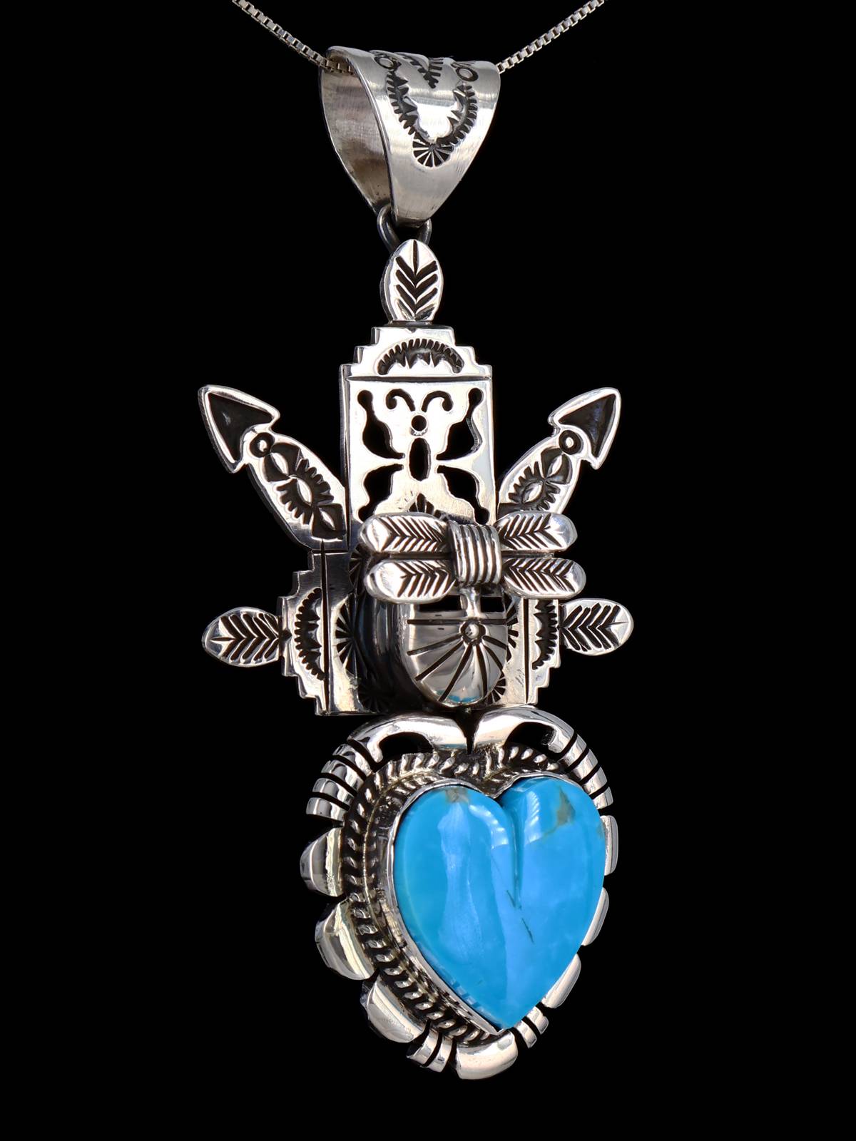 Native American Sterling Silver Kingman Turquoise Kachina Pendant - PuebloDirect.com