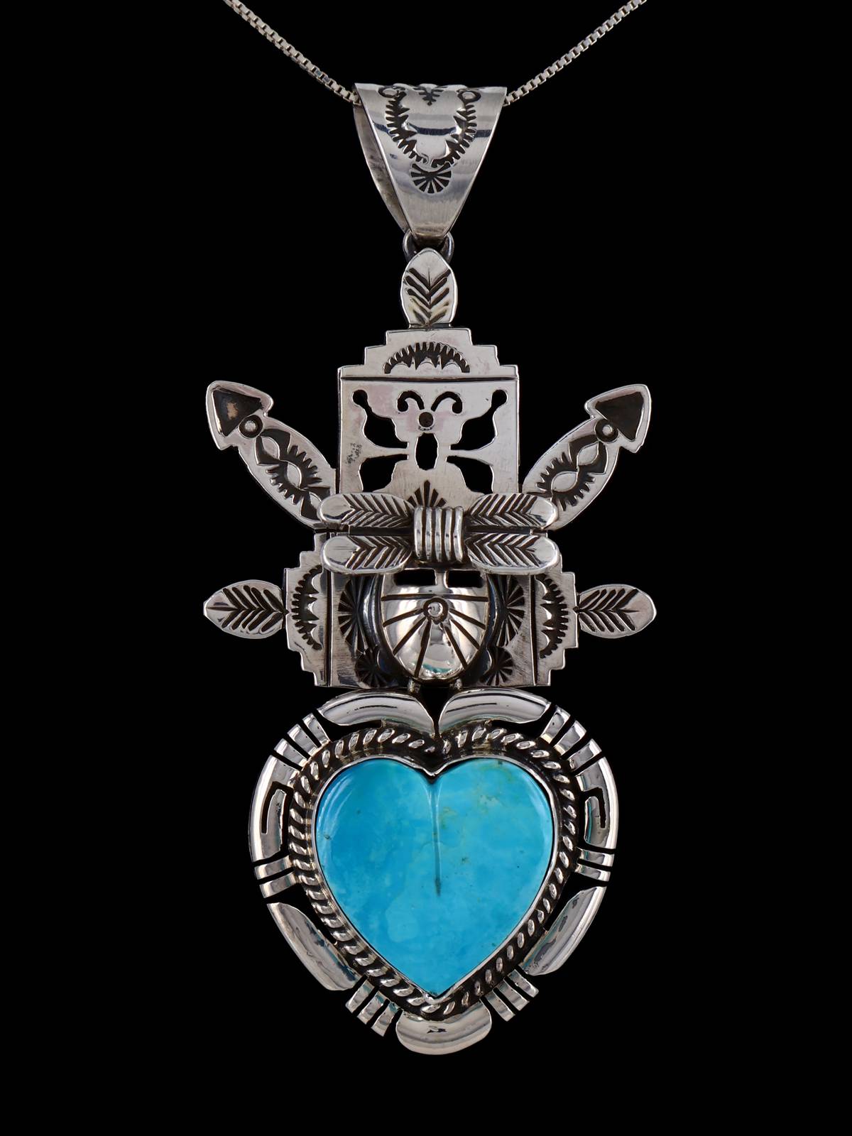 Native American Sterling Silver Kingman Turquoise Kachina Pendant