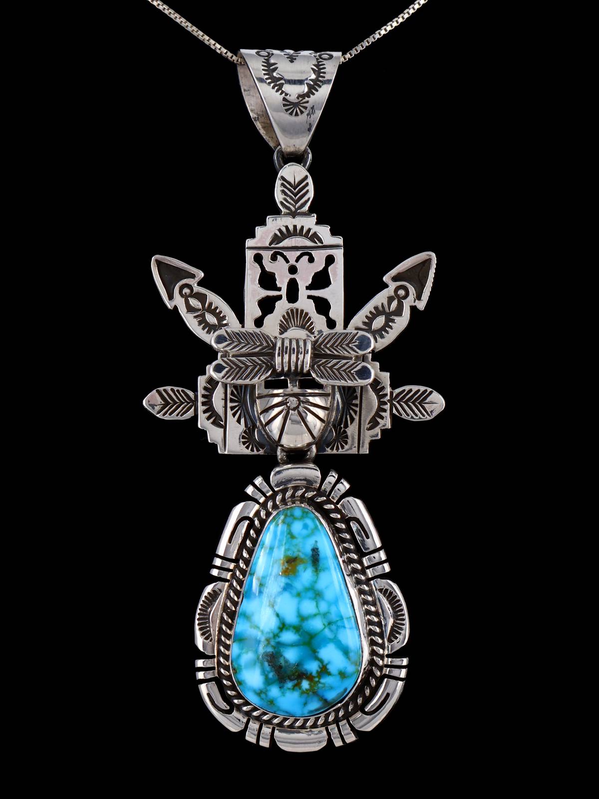 Native American Sterling Silver Kingman Turquoise Kachina Pendant - PuebloDirect.com