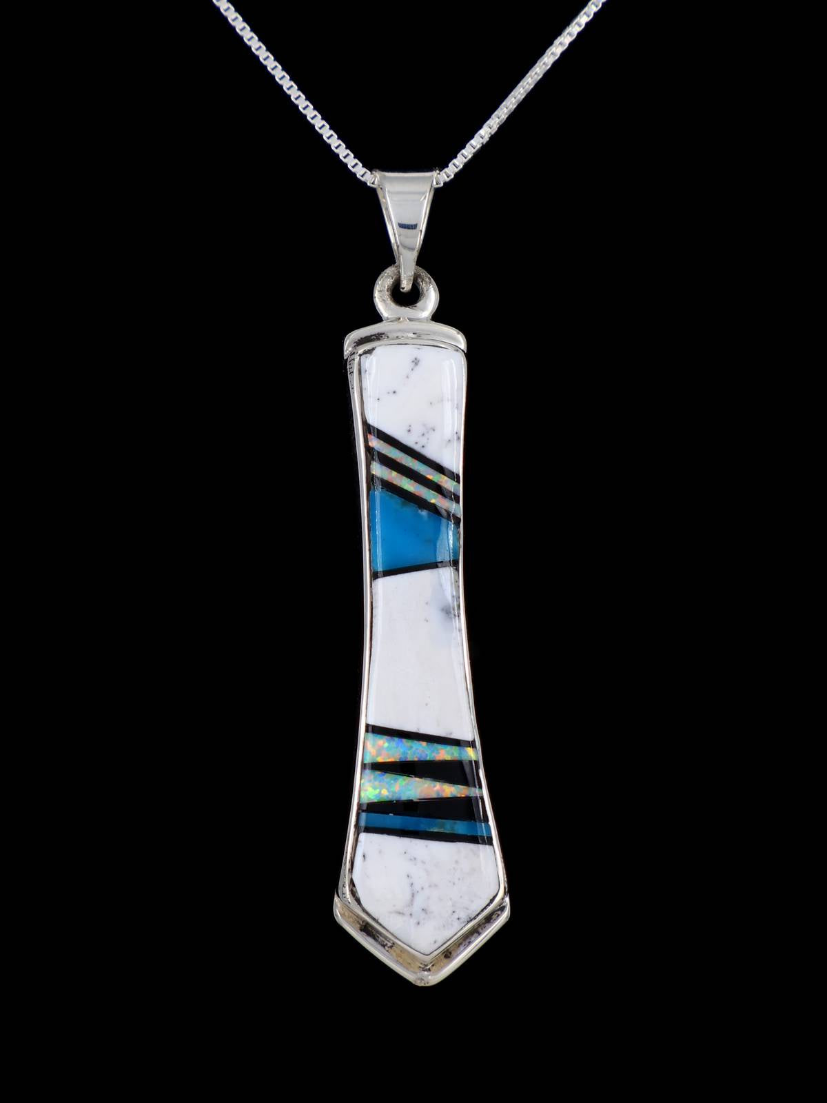 Native American Turquoise and White Buffalo Inlay Pendant - PuebloDirect.com