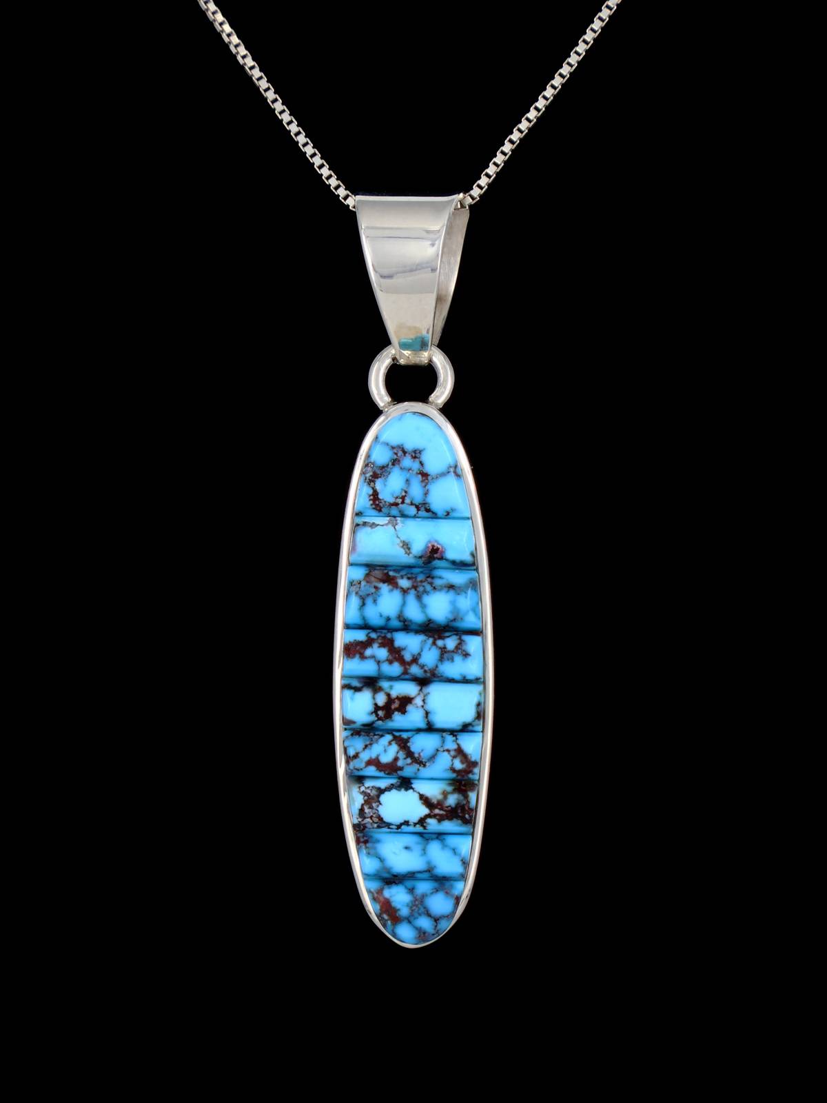 Navajo Cobblestone Inlay Kingman Turquoise Reversible Pendant - PuebloDirect.com