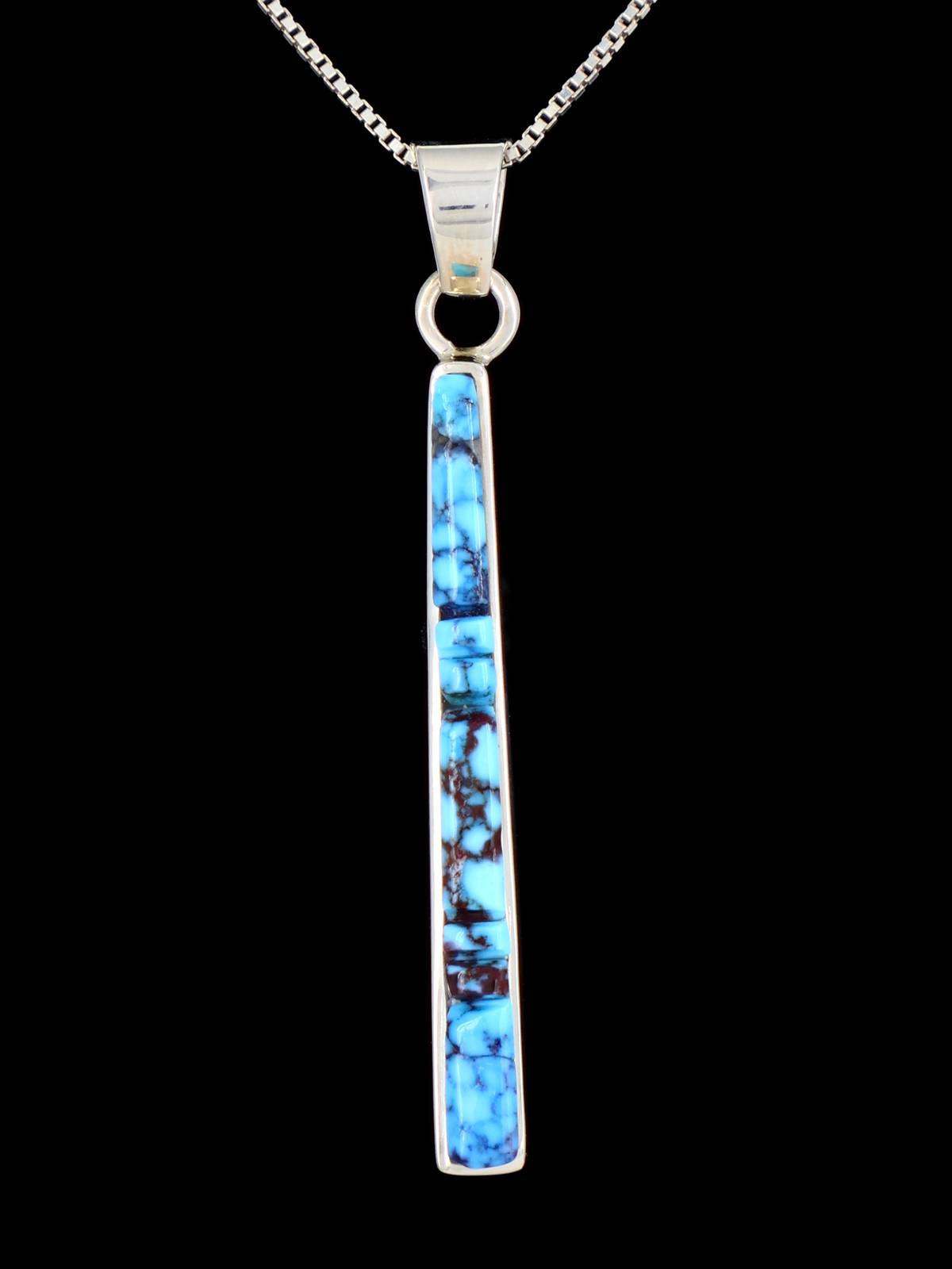 Native American Kingman Turquoise Cobblestone Inlay Pendant - PuebloDirect.com