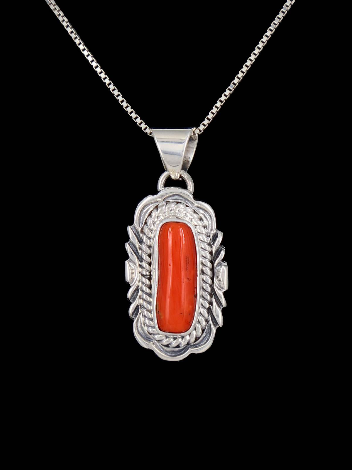 Natural Red Coral Navajo Sterling Silver Pendant - PuebloDirect.com