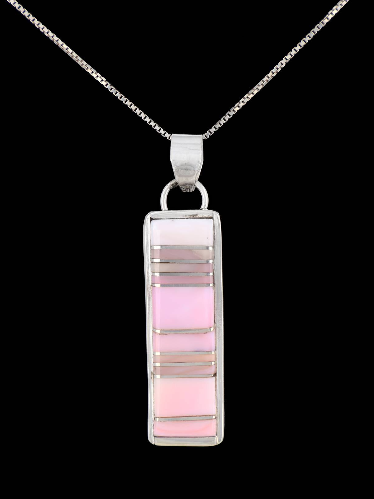 Navajo Sterling Silver Pink Conch Inlay Pendant - PuebloDirect.com