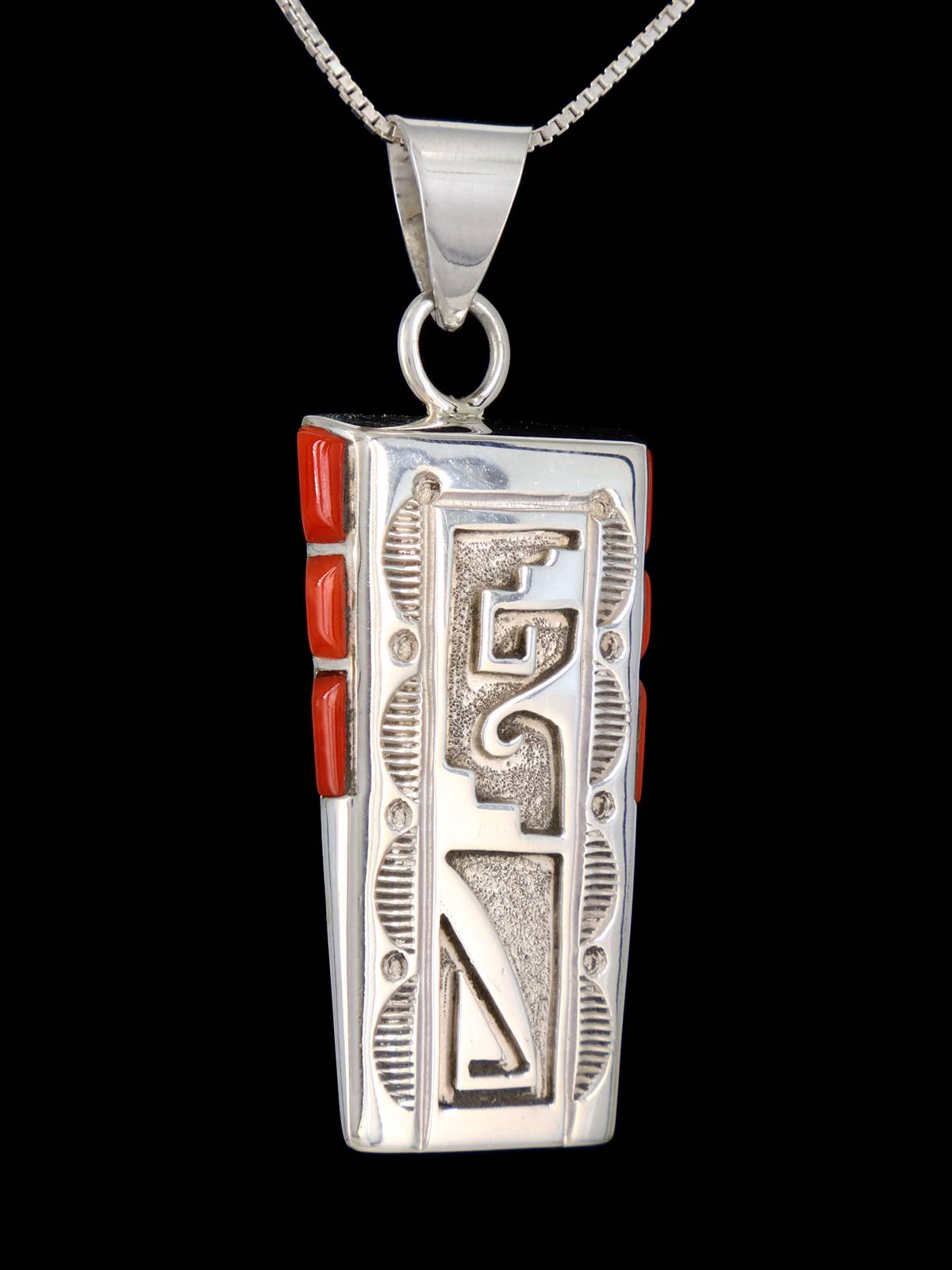 Native American Jewelry Coral Overlay Pendant