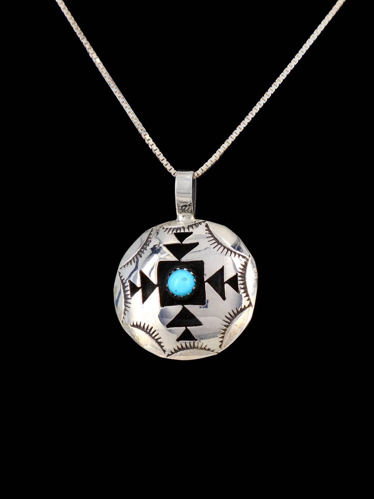 Native American Turquoise Sterling Silver Shadowbox Pendant