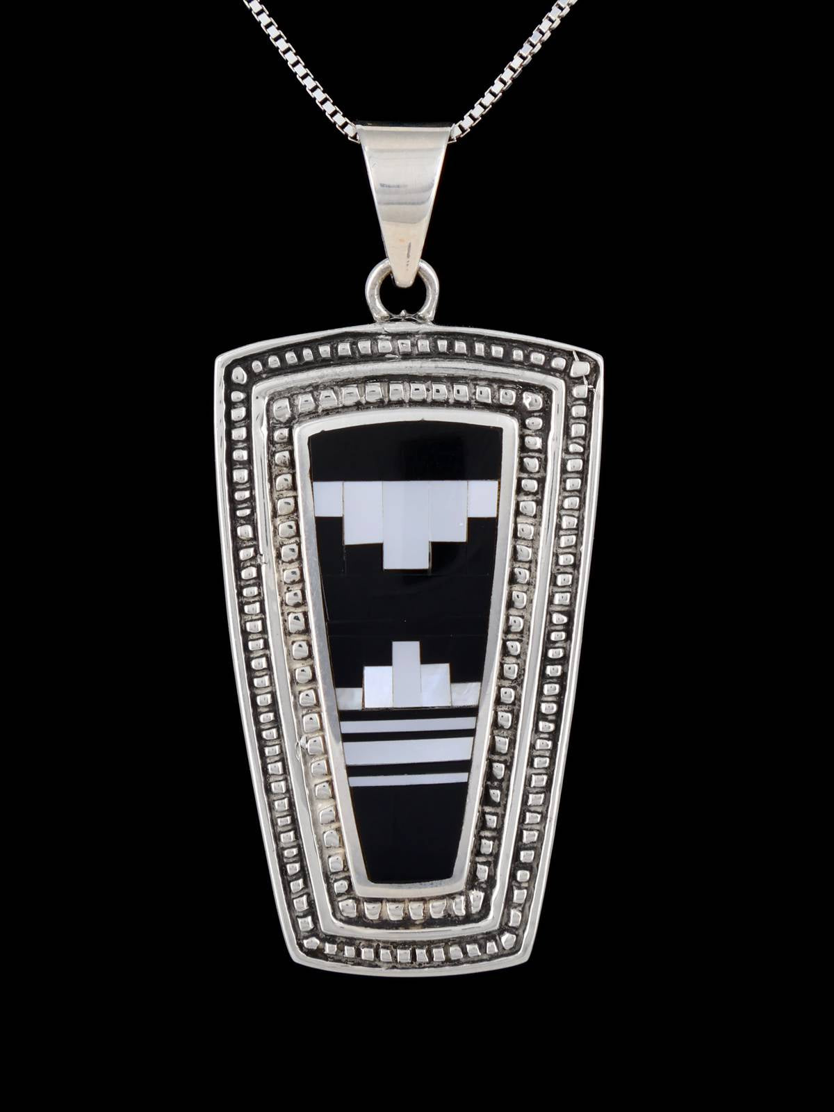Navajo Sterling Silver Mother of Pearl and Onyx Inlay Pendant