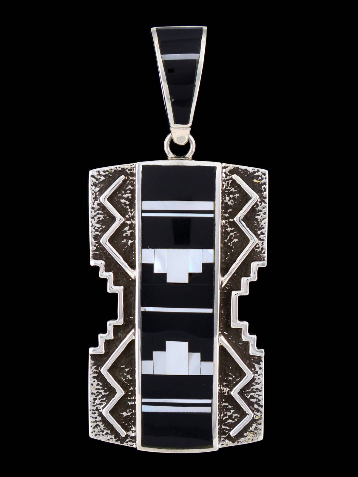 Large Native American Onyx and Mother of Pearl Inlay Pendant