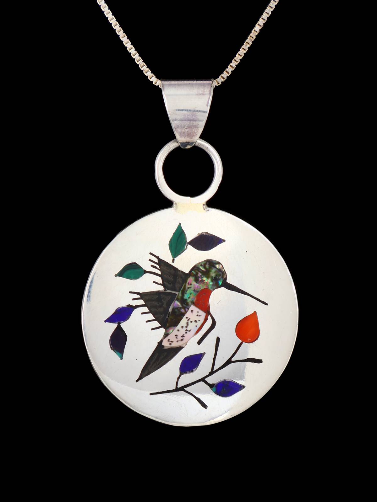 Native American Jewelry Inlay Hummingbird Pendant
