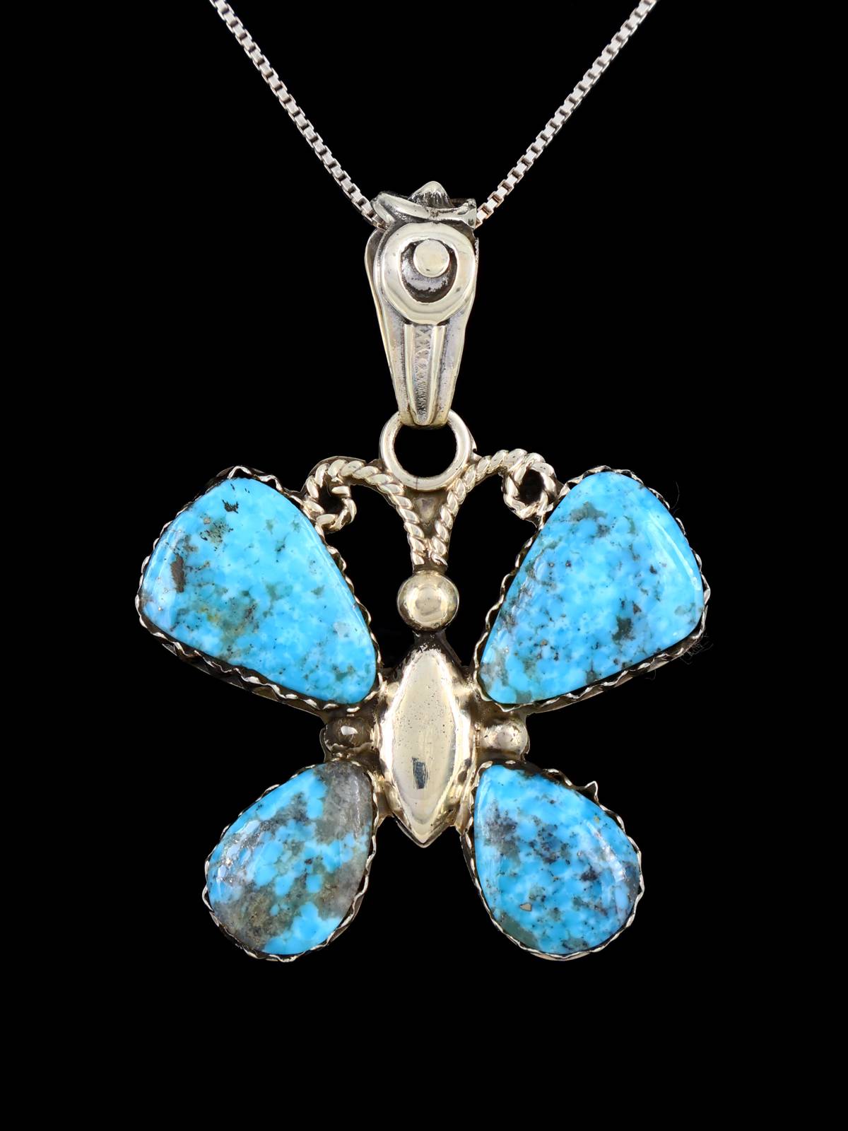 Native American Turquoise Sterling Silver Butterfly Pendant