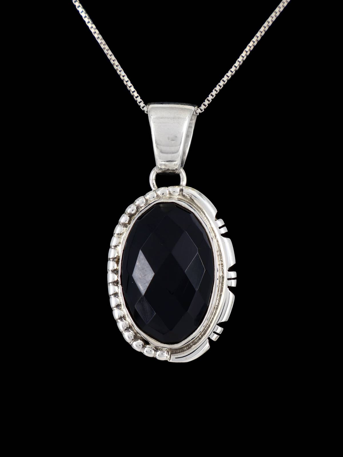 Native American Sterling Silver Faceted Black Onyx Pendant