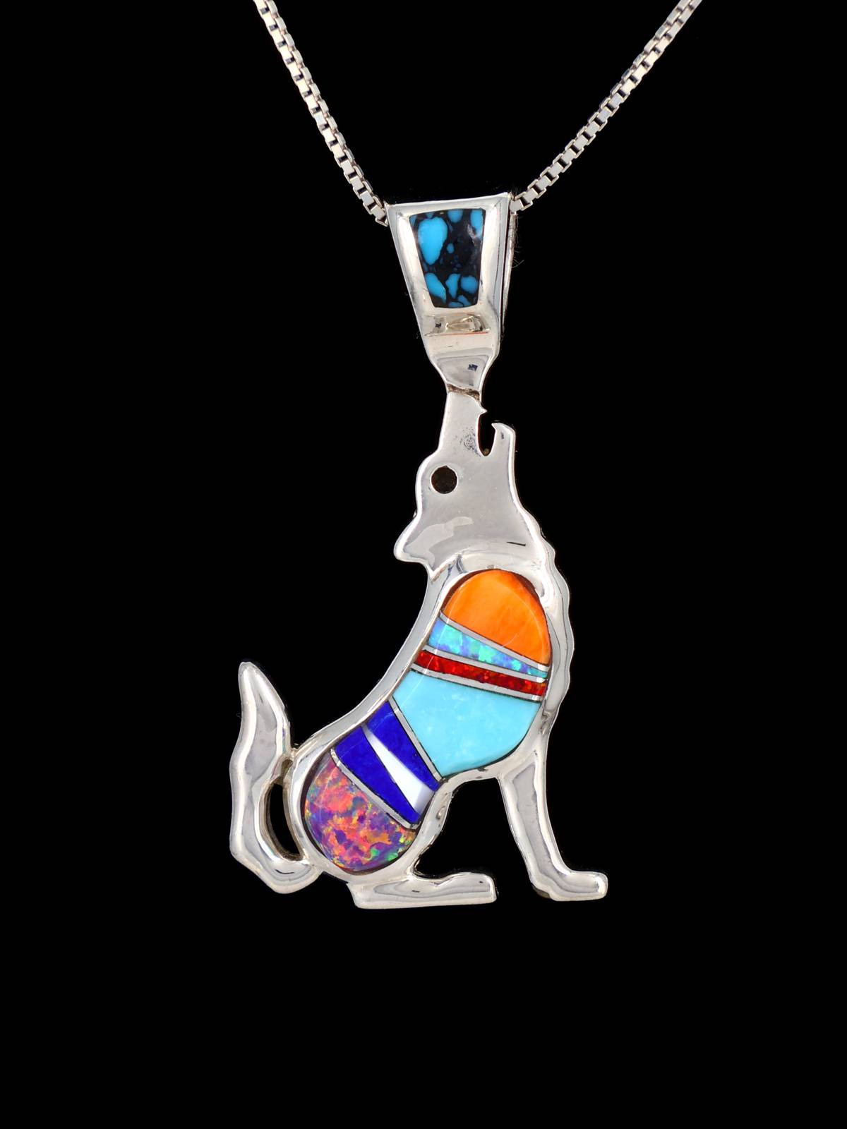 Native American Multistone Inlay Howling Coyote Pendant