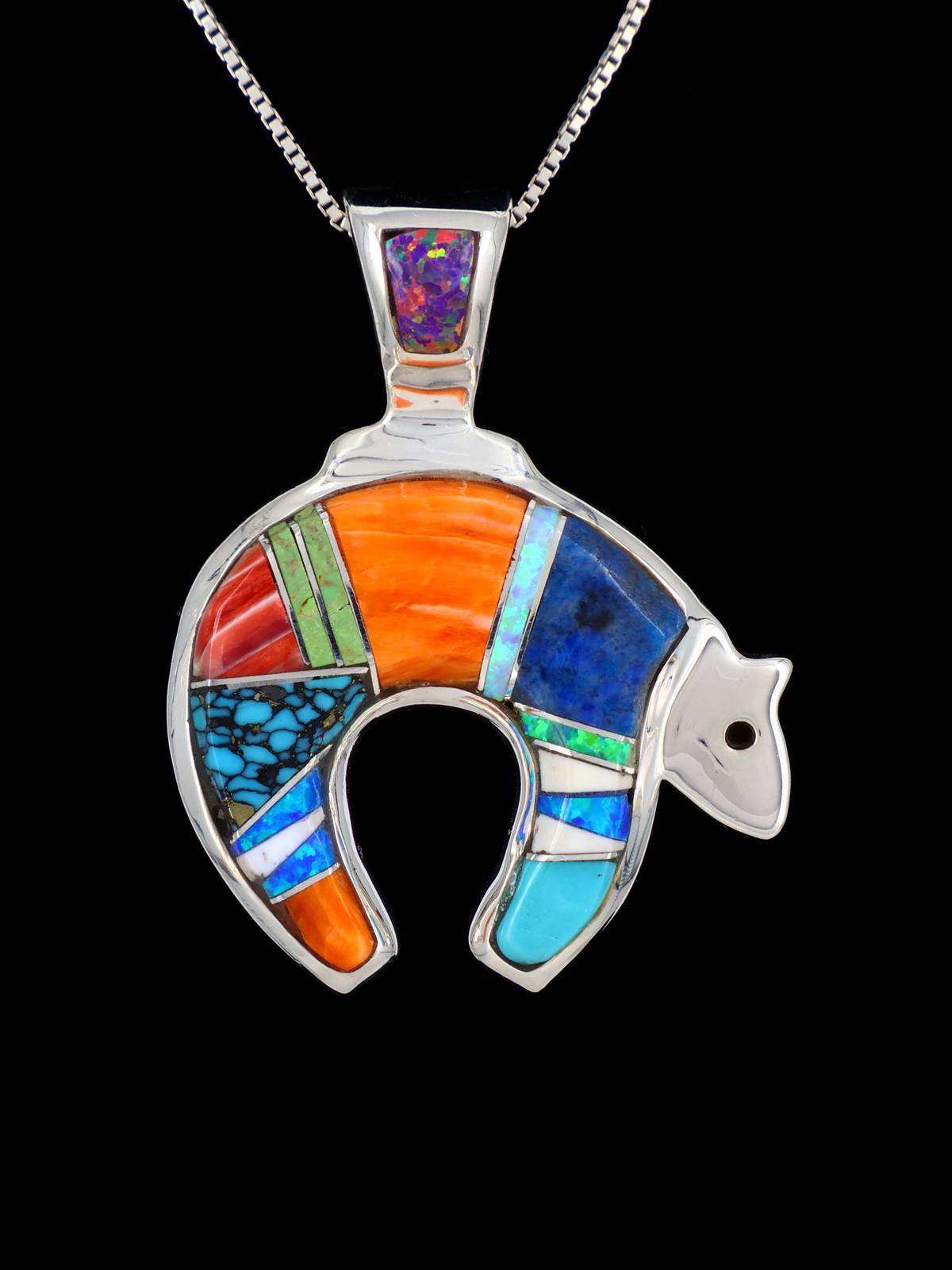 Native American Multi Stone Inlay Bear Pendant