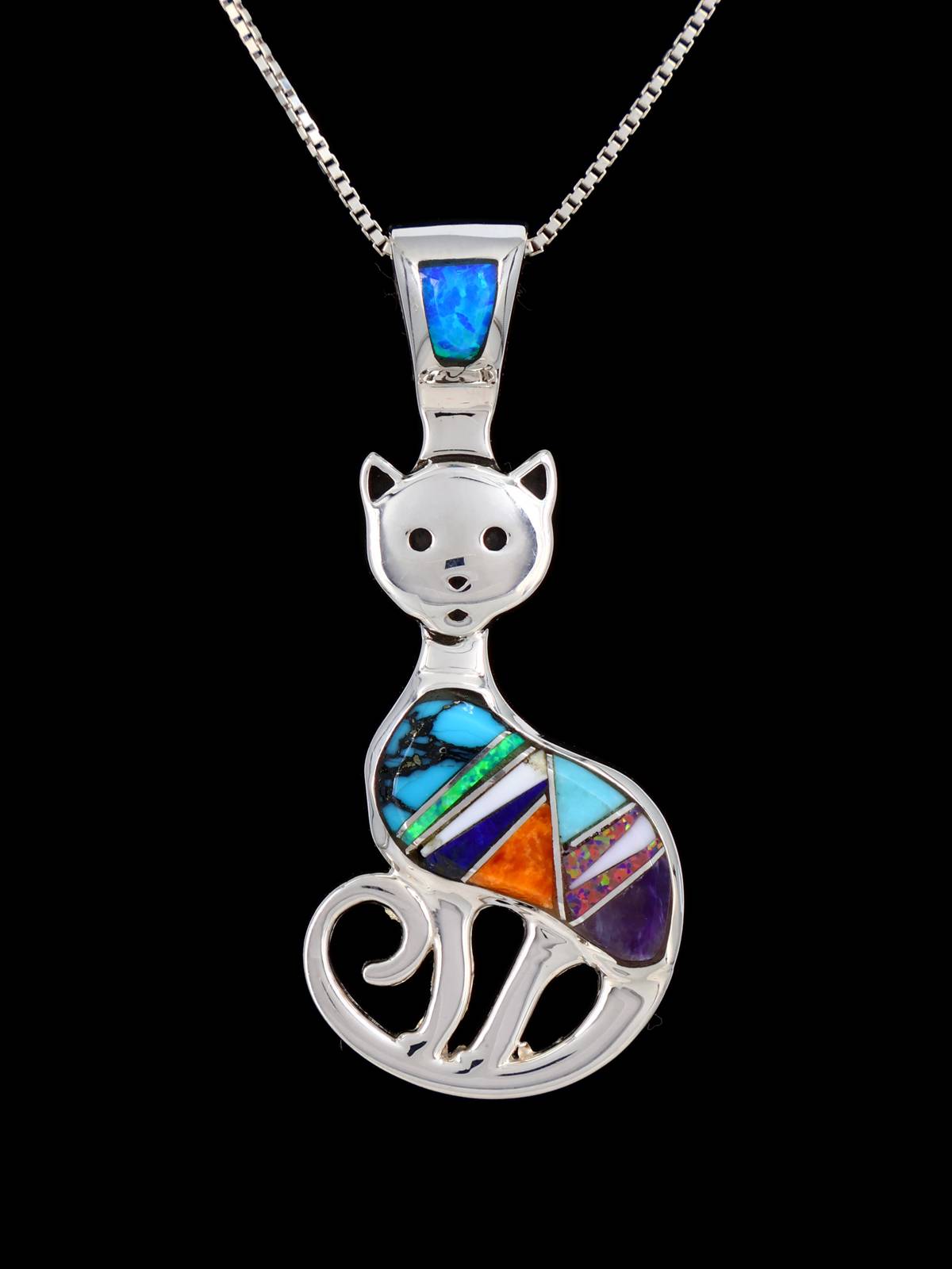 Native American Multistone Inlay Cat Pendant