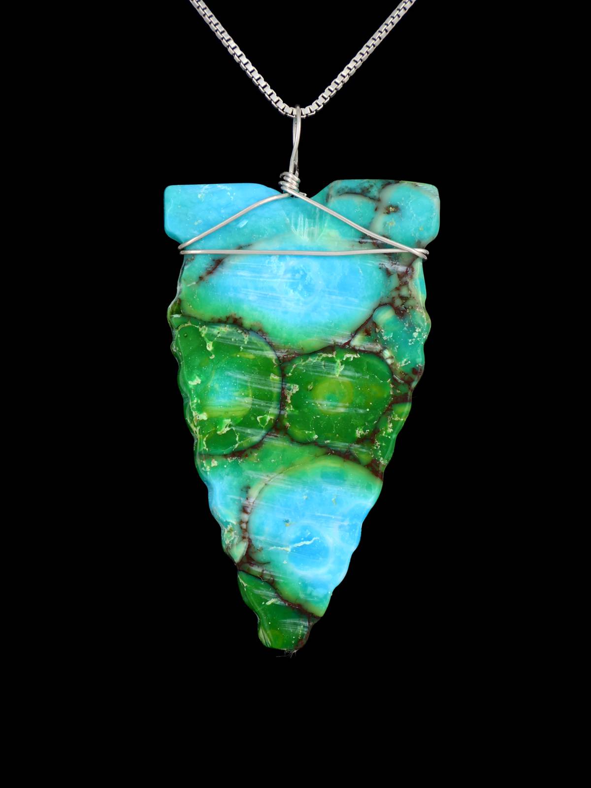 Pendentif tête de flèche turquoise en argent sterling Navajo