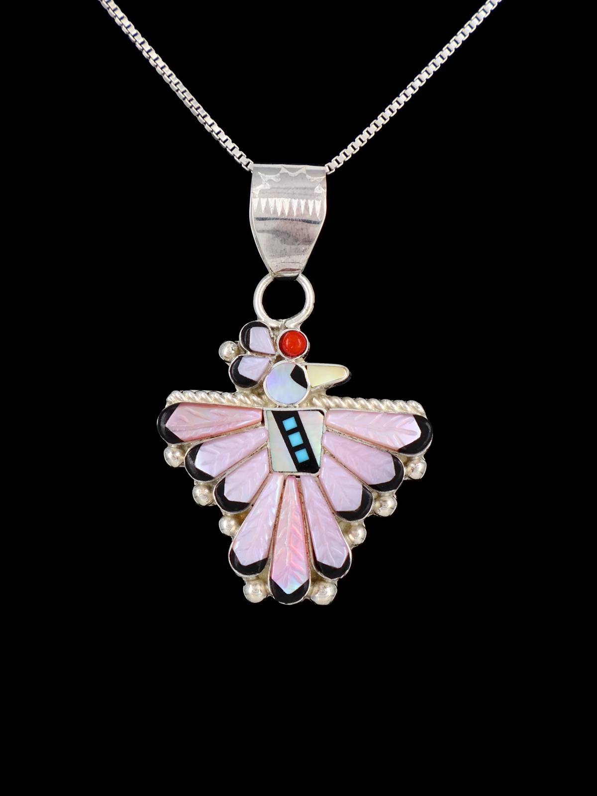Pink Shell Sterling Silver Zuni Thunderbird Pendant