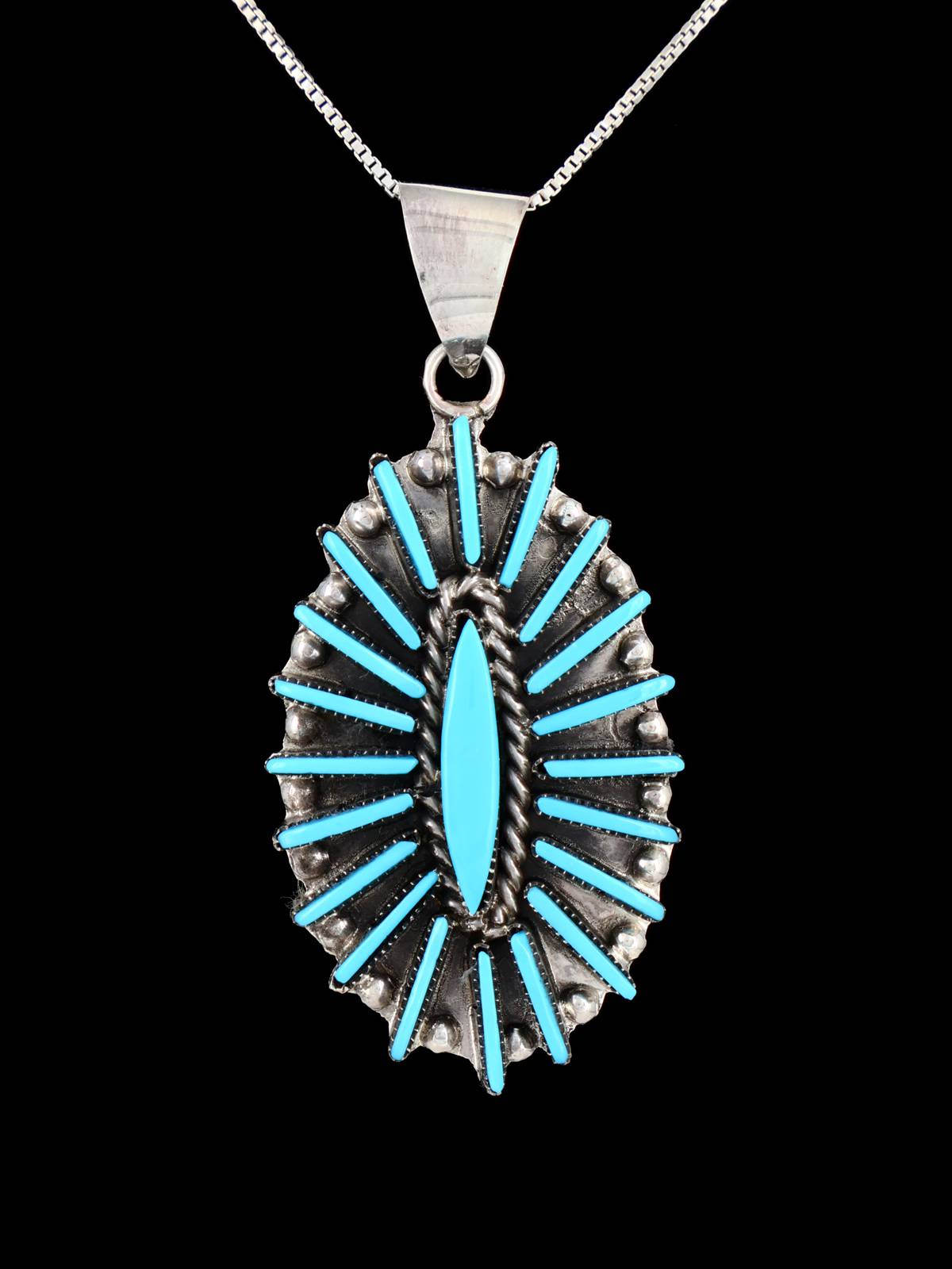 Turquoise Needlepoint Sterling Silver Zuni Pendant