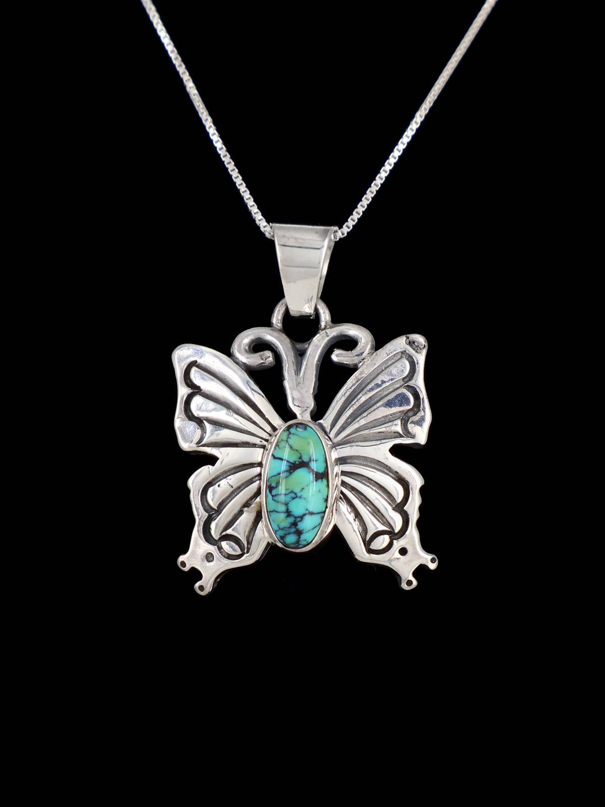 Navajo Sterling Silver Skyhorse Turquoise Butterfly Pendant