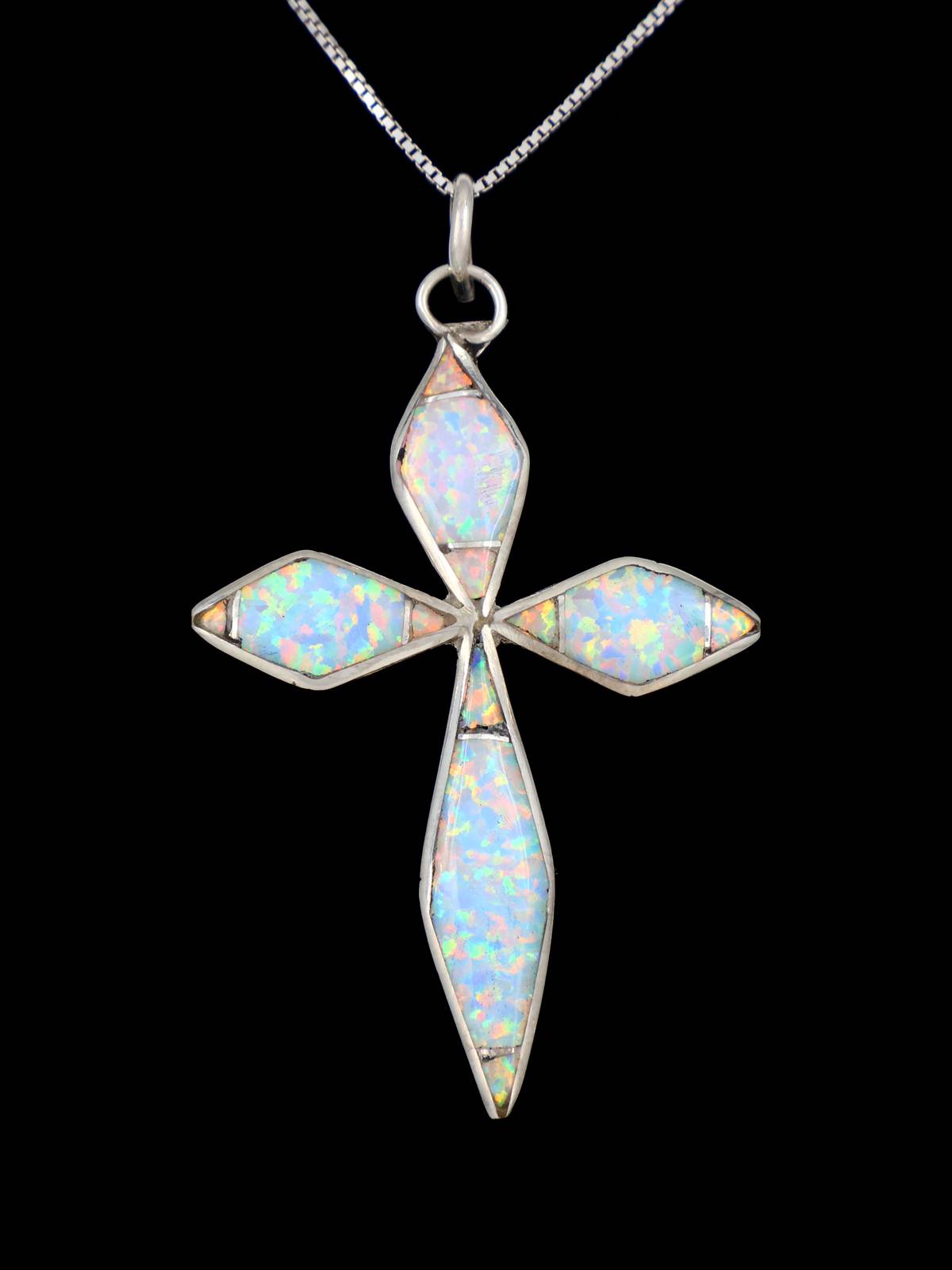 Sterling Silver Zuni Inlay Opalite Cross Pendant