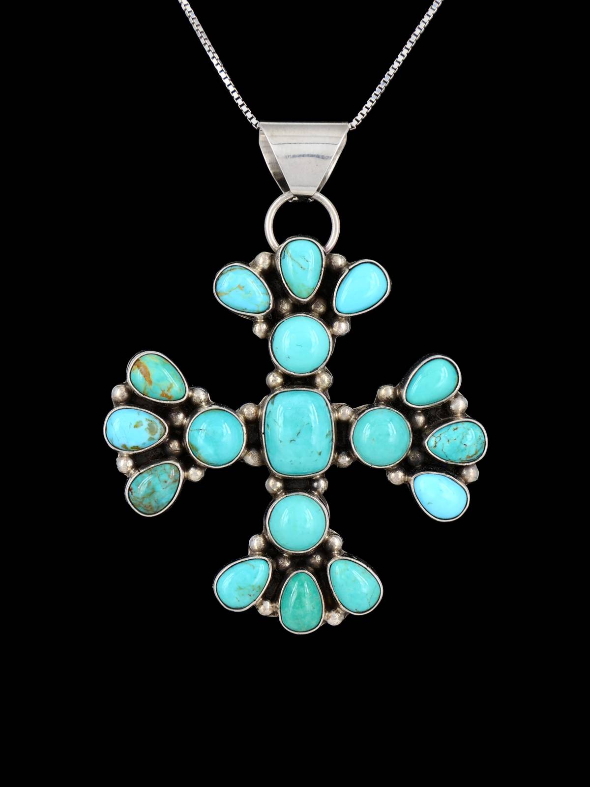 Navajo Sterling Silver Turquoise Cluster Cross Pendant