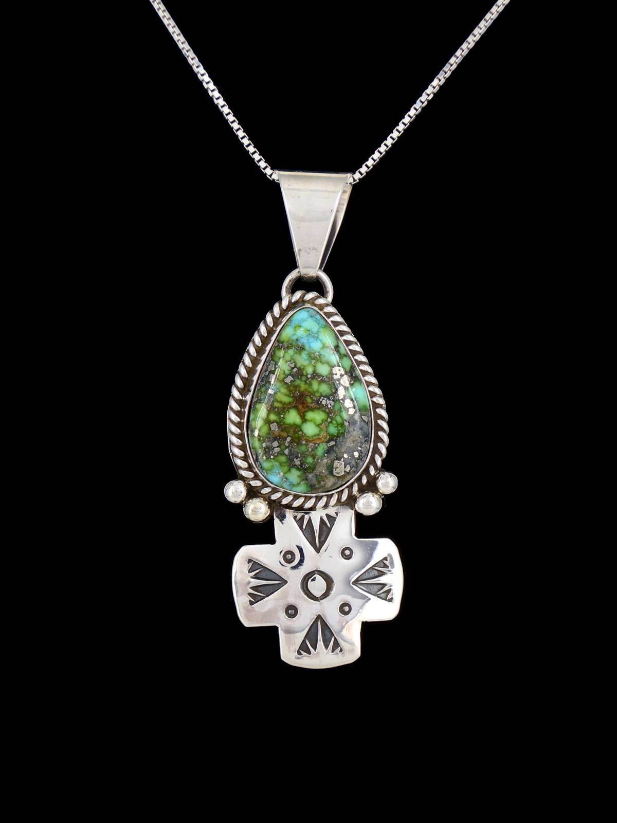 Native American Sonoran Gold Turquoise Sterling Silver Pendant