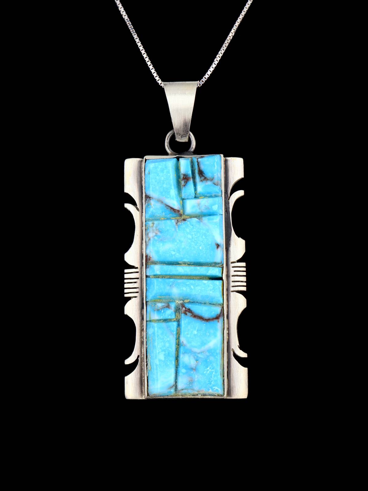 Navajo Sterling Silver Cobblestone Inlay Turquoise Pendant
