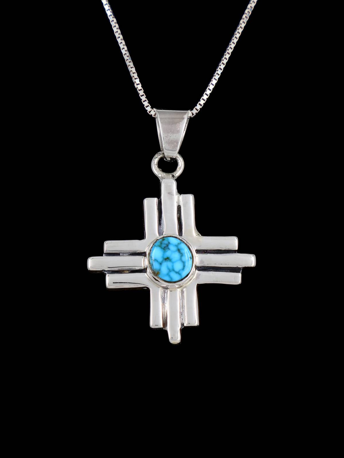 Joyería nativa americana colgante Zia turquesa de plata de ley