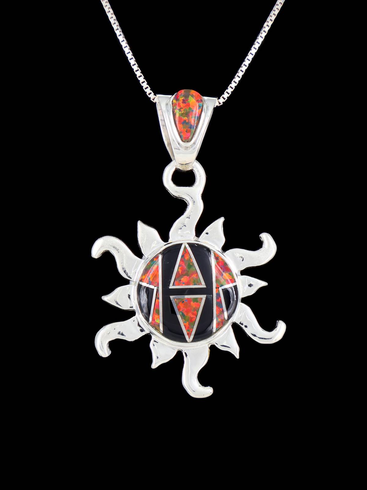 Native American Black Jade and Opalite Inlay Sun Pendant
