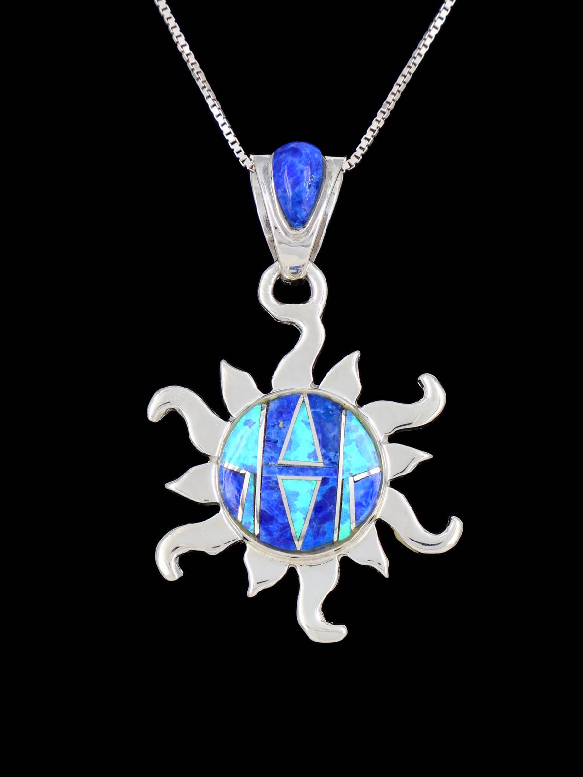 Native American Lapis and Opalite Inlay Sun Pendant